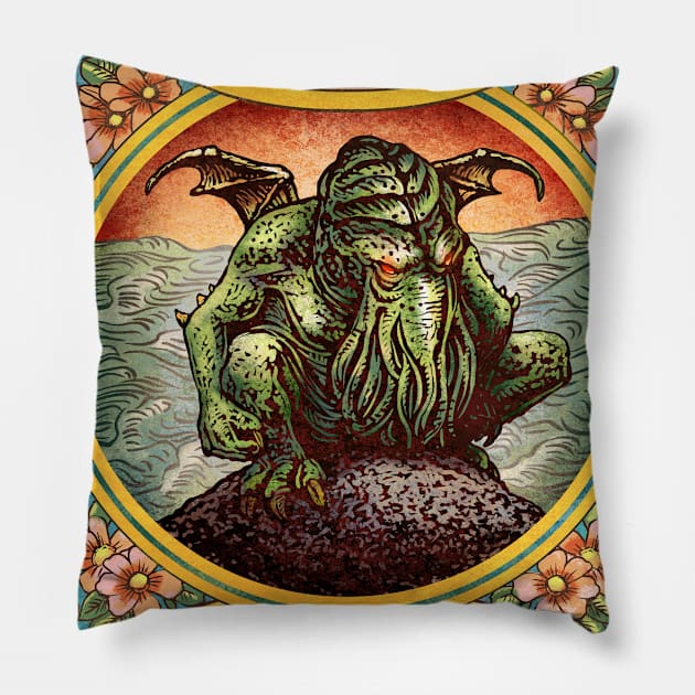 Cthulhu Lovecraft Matches Pillow by ChetArt