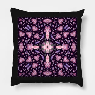 Crystal Hearts and Flowers Valentines Kaleidoscope pattern (Seamless) 8 Pillow