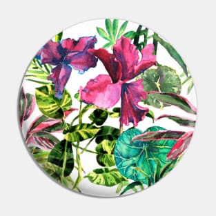 Seamless tropical flower, plant and leaf pattern background Pin