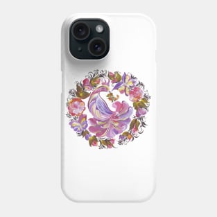 Bird with flowers and butterfly in Russian folk art style Phone Case