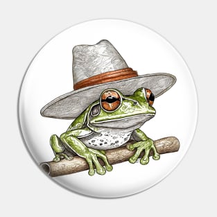 cute country grumpy frog wearing a hat Pin