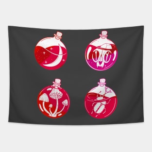 4 magical potions, witchy vibes, red and pink cute gift Tapestry