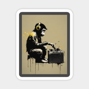 Handsome Illustration of BANKSY DJ Monkey Thinker Magnet