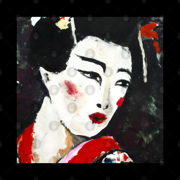 Geisha art, red flowers by Ravenglow