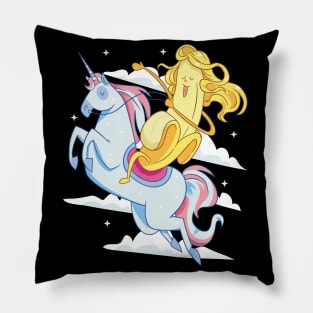 Heroic Banana With Long Hair Riding An Unicorn Pillow