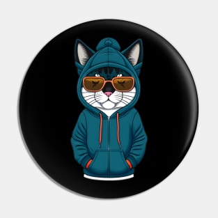 Cute Cartoon Cat in Jacket, Cap, and Sunglasses 3 Pin
