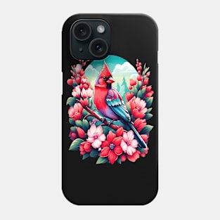 Cute Northern Cardinal Surrounded by Vibrant Spring Flowers Phone Case