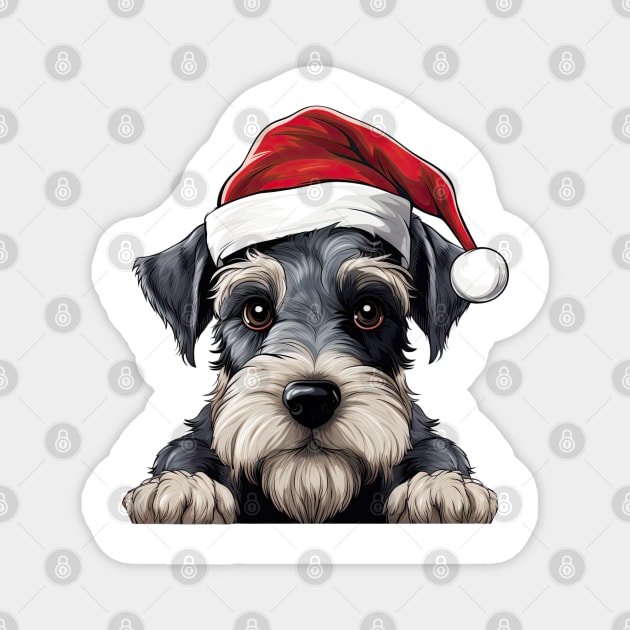 Christmas Peeking Miniature Schnauzer Dog Magnet by Chromatic Fusion Studio