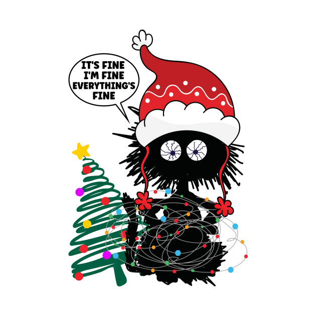 It's Fine I'm Fine Everything's Fine, Christmas Cat, Xmas Lights, Funny by PorcupineTees