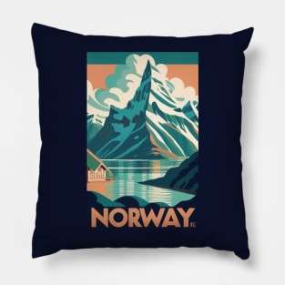 A Vintage Travel Art of the Fjords in Norway Pillow