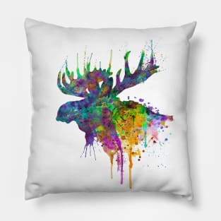 Moose Head Watercolor Silhouette Pillow