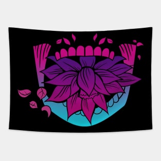 Sugar Skull with Coca Leaves Yoga Lotus Vaporwave Tapestry