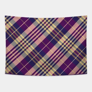 Purple, Gold and Blue Tartan Pattern Rotated Tapestry