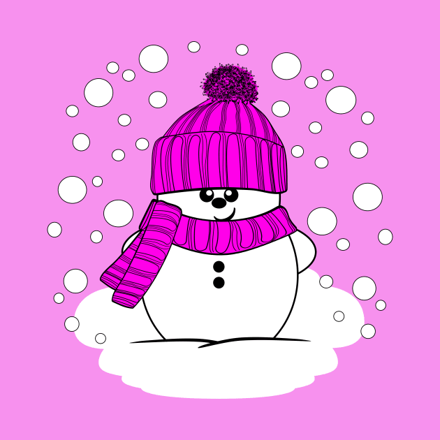 Cheeky Christmas Snowman with Pink Hat and Scarf by Krimbles