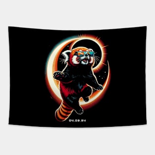 Radiant Red Panda Eclipse: Unique Tee with Cute Bamboo Munchers Tapestry