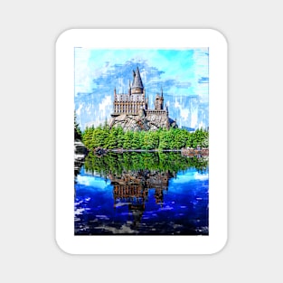 Castle By The Lake Sketch. For Vintage Castle Lovers. Magnet