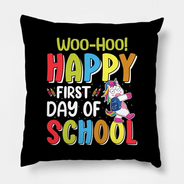 Woo-hoo! Happy First Day Of School Pillow by JoyFabrika