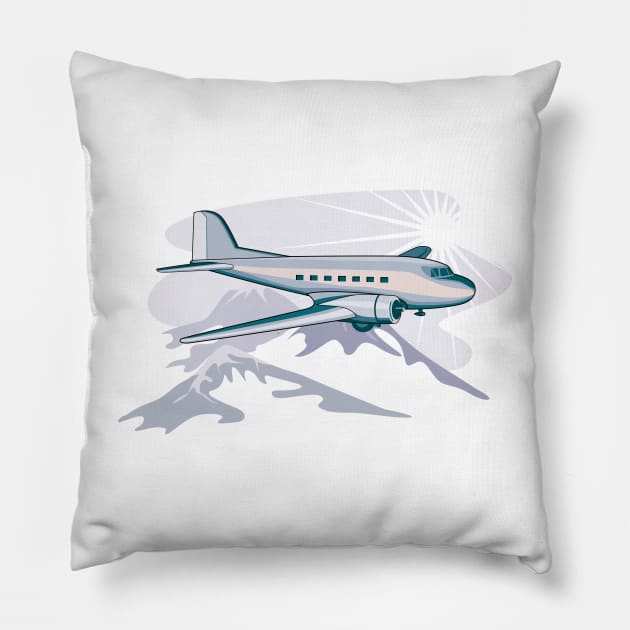 Propeller Airliner Flying Retro Pillow by retrovectors