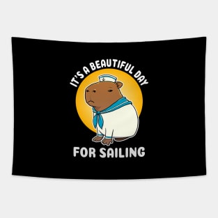 It's a beautiful day for sailing Cartoon Capybara Sailor Tapestry