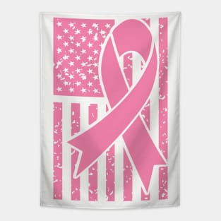 Breast Cancer Ribbon with American Flag Tapestry