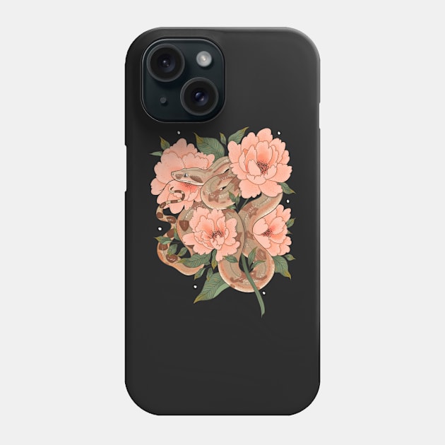 Peaches the Boa constrictor with Peonies Phone Case by starrypaige