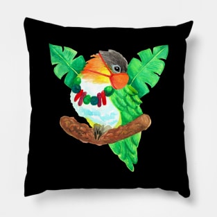 Caique Parrot Wears Face Mask Watercolor Pillow