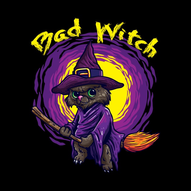 Bad Witch  Cat for a Witch riding a broom by alpmedia