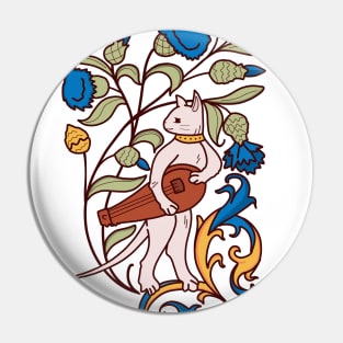 Cute Medieval Cat with Lute Colorful Drawing Pin