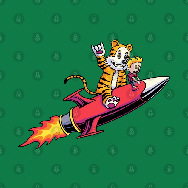 Calvin and Hobbes on a Rocket by inhistime5783