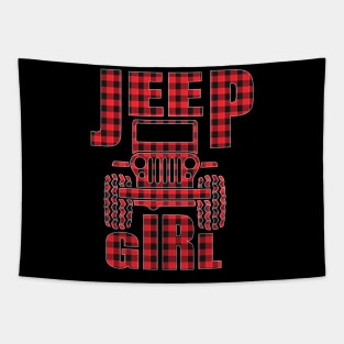 Jeep Girl Jeep Red Plaid Buffalo Jeeps Lover Tapestry