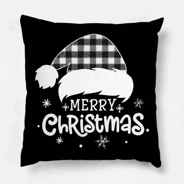 Merry Christmas Buffalo White Plaid Santa Hat Xmas Holiday - Merry Christmas - Pillow