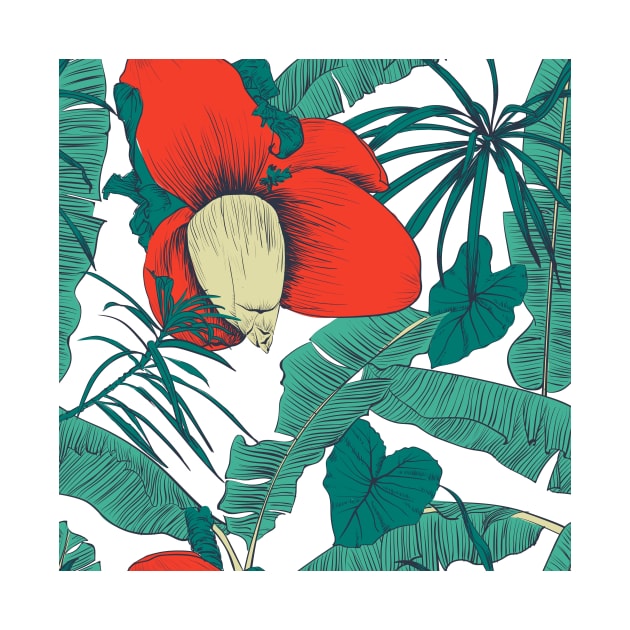 Seamless tropical pattern with banana palms by Olga Berlet