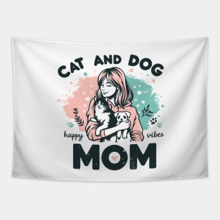 Cat And Dog Mom Pastel Happy Vibes Pet Parents Mother's Day Tapestry