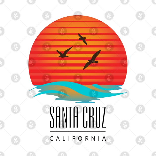 Santa Cruz Logo Sticker Sunset Waves and Birds Lite by PauHanaDesign