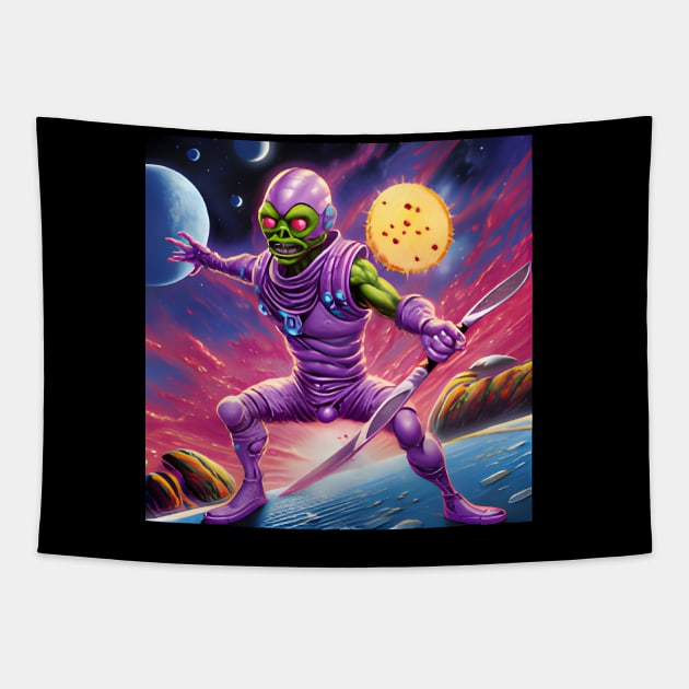 Purple Alien Playing Pickle Ball Tapestry by MiracleROLart