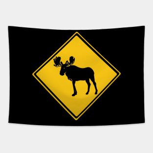 Moose Warning Sign Tapestry