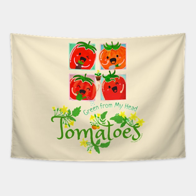 Green from My Head Tomatoes - Punny Garden Tapestry by punnygarden