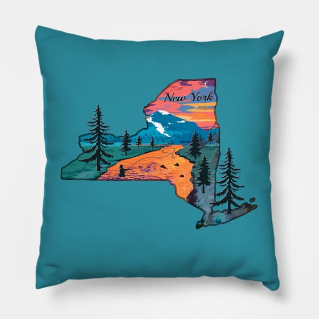 New York Fly Fishing State River Sunset by TeeCreations Pillow by TeeCreations