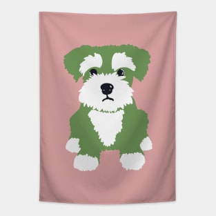 Little Green Miniature Schnauzer Puppy on A Pink Background Tapestry