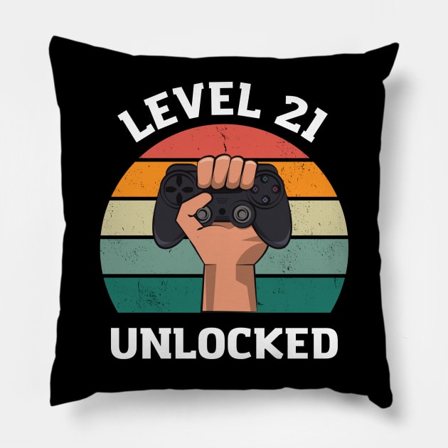 Level 21 Unlocked Birthday 21 T-shirt Pillow by Crazy.Prints.Store