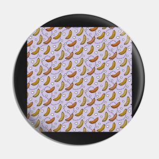 Hilarious Wiener Sausages and chunky Pop Corns pattern on pale purple background Pin