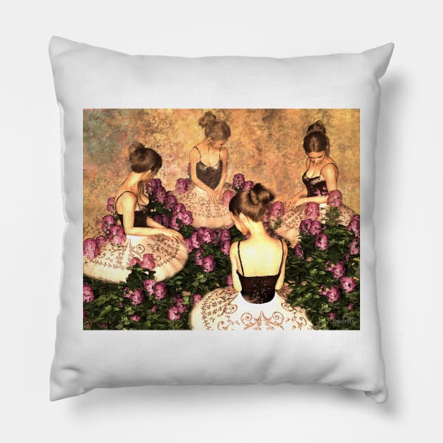 Four ballerinas taking a break among flowers zen, yoga, buddhism Pillow by Fantasyart123