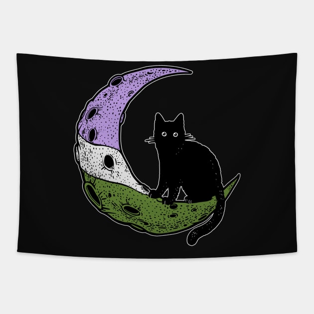 Genderqueer Cat Moon Tapestry by Psitta