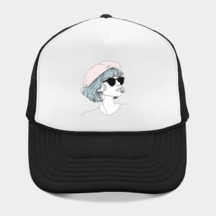 Woman with stylish short hair and sunglasses Hat