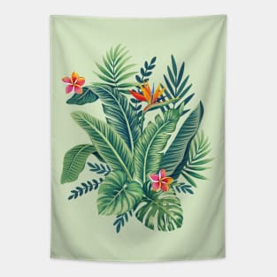 Tropical Banana Monstera Palm Leaves & Flowers Tapestry