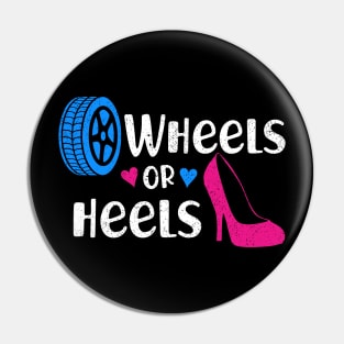 wheels or Heels Gender Reveal Shirt - Baby Announcement Gifts Pin