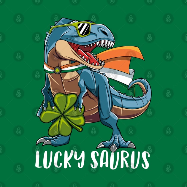 Lucky Saurus Dinosaur T-Rex St Patrick's Day Gift For Boys Kids by HCMGift