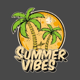 Sumer Vibes Surf Surfing palm trees vintage distressed beach retro vacation T-Shirt