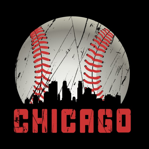 Distressed Chicago Downtown Skyline Baseball Vintage by justiceberate