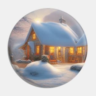 Magical Fantasy House with Lights in a Snowy Scene, Fantasy Cottagecore artwork Pin